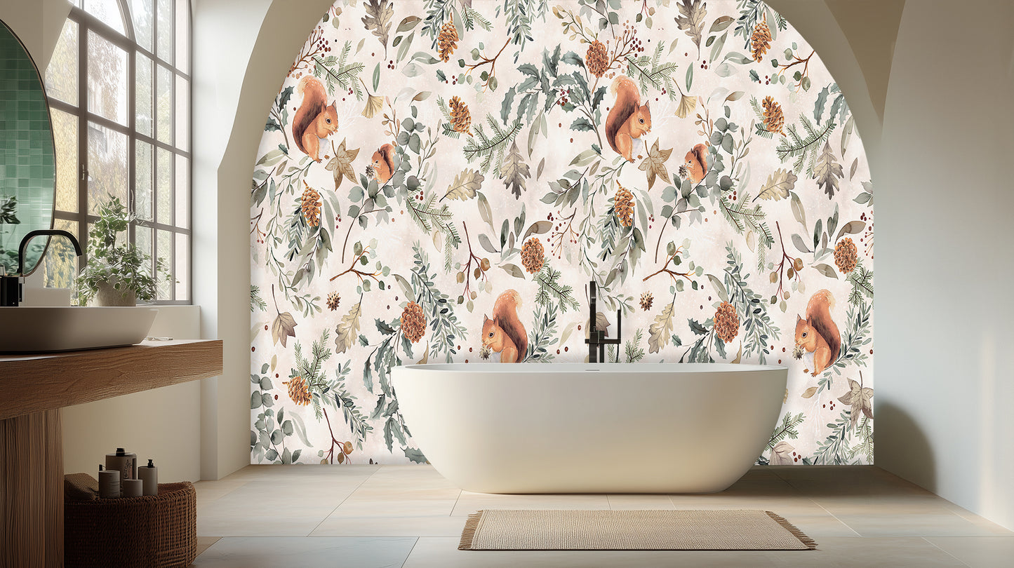 Foraging Squirrels Botanical wall mural - XWALLX