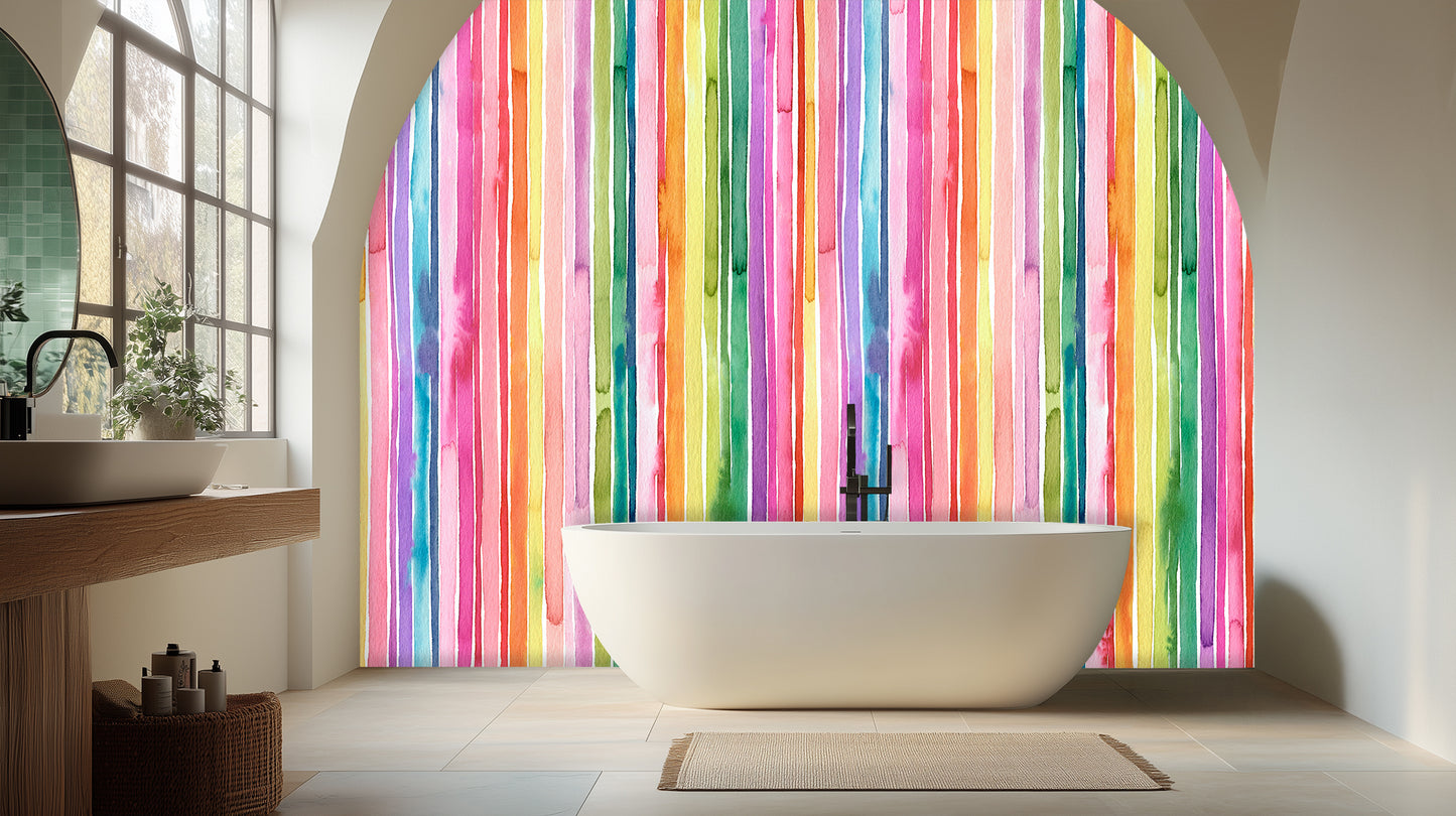 Vibrant Watercolor Stripe wall mural - XWALLX
