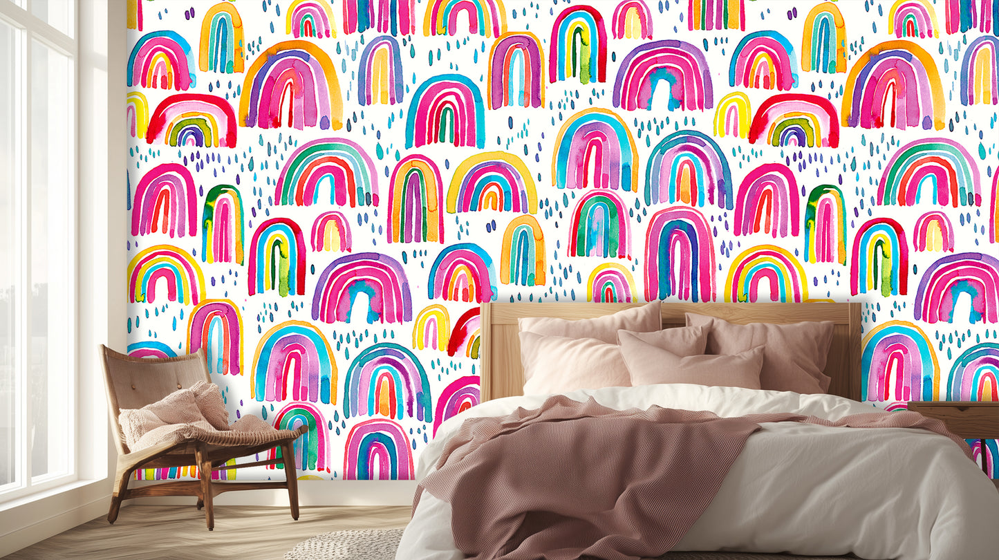 Vibrant Rainbow Drops wall mural Mural wallpaper - XWALLX
