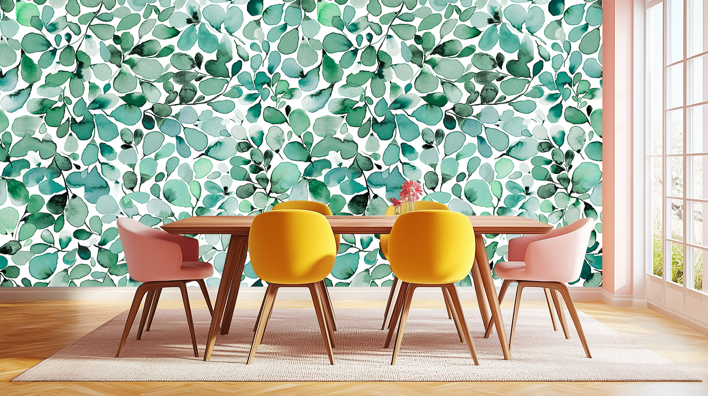 Aqua Botanical Leaf wallpaper mural - XWALLX