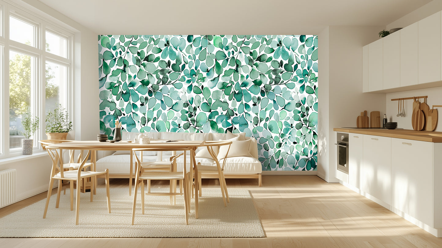 Aqua Botanical Leaf wallpaper - XWALLX