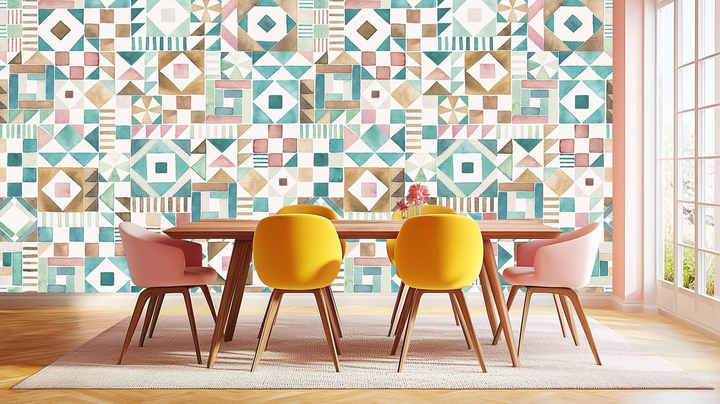 Geometric Watercolor Mosaic wallpaper mural - XWALLX
