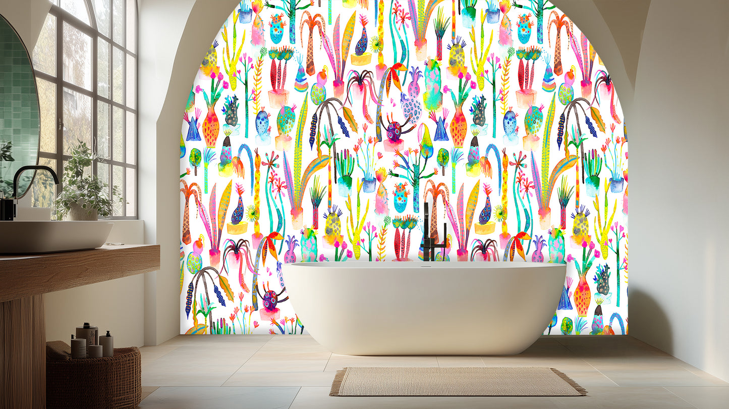 Vibrant Watercolor Cacti wall mural - XWALLX