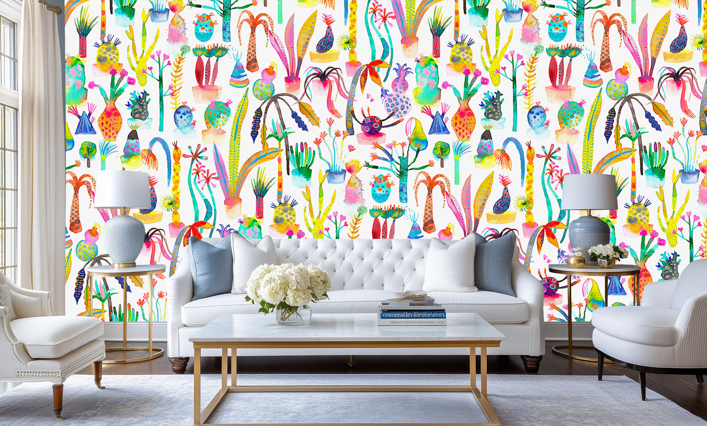 Vibrant Watercolor Cacti wall decor - XWALLX