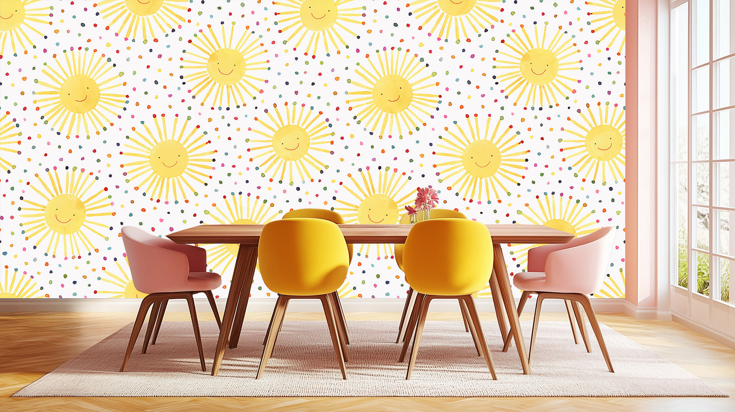Whimsical Sunburst Smiles wallpaper mural - XWALLX