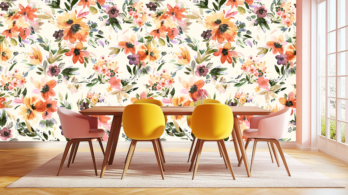 Vibrant Watercolor Floral wallpaper mural - XWALLX