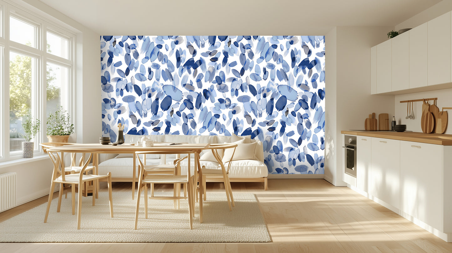 Flowing Blue Brushwork wall mural Mural wall decor - XWALLX