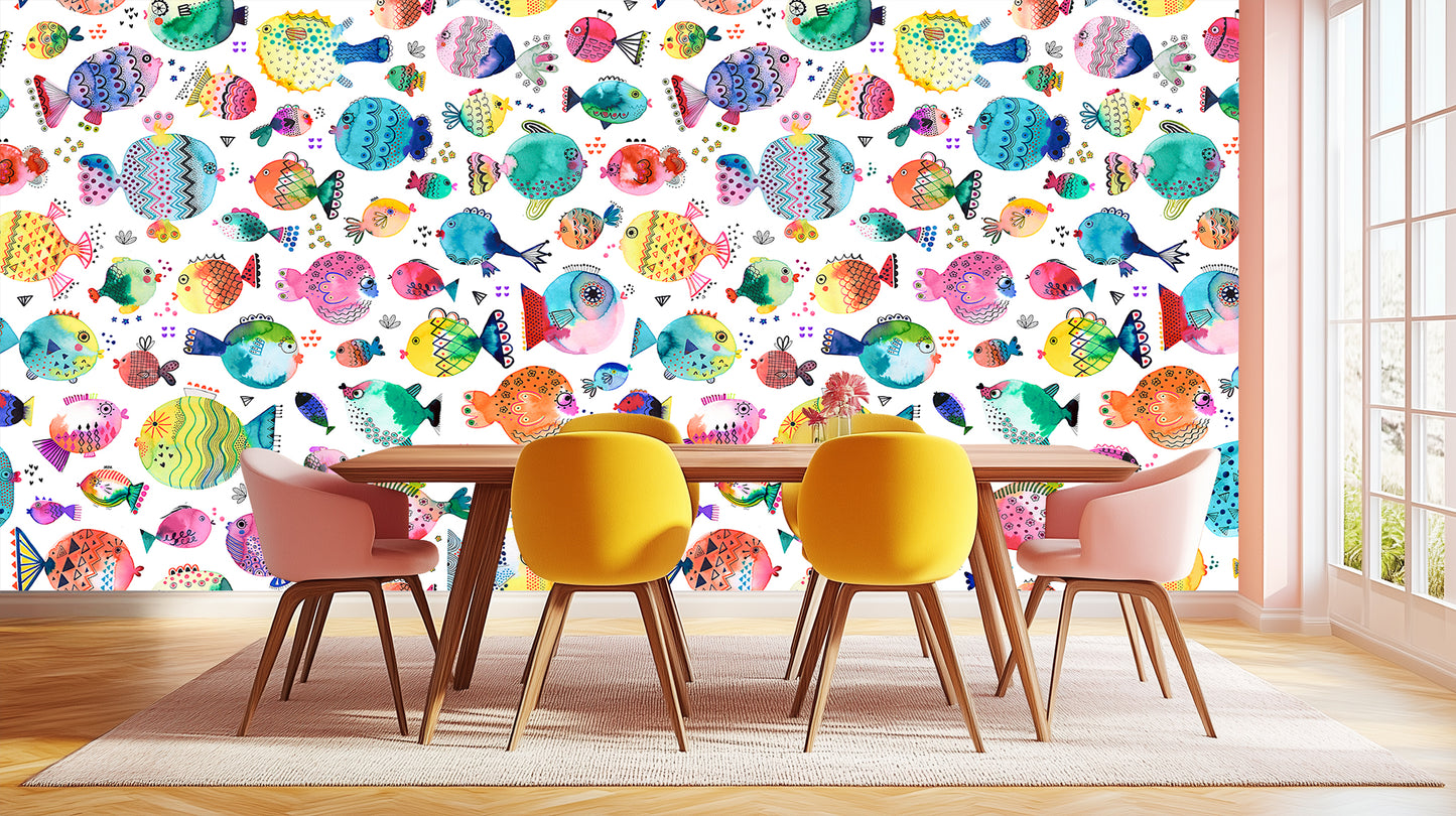 Whimsical Colorful Fish wallpaper mural - XWALLX