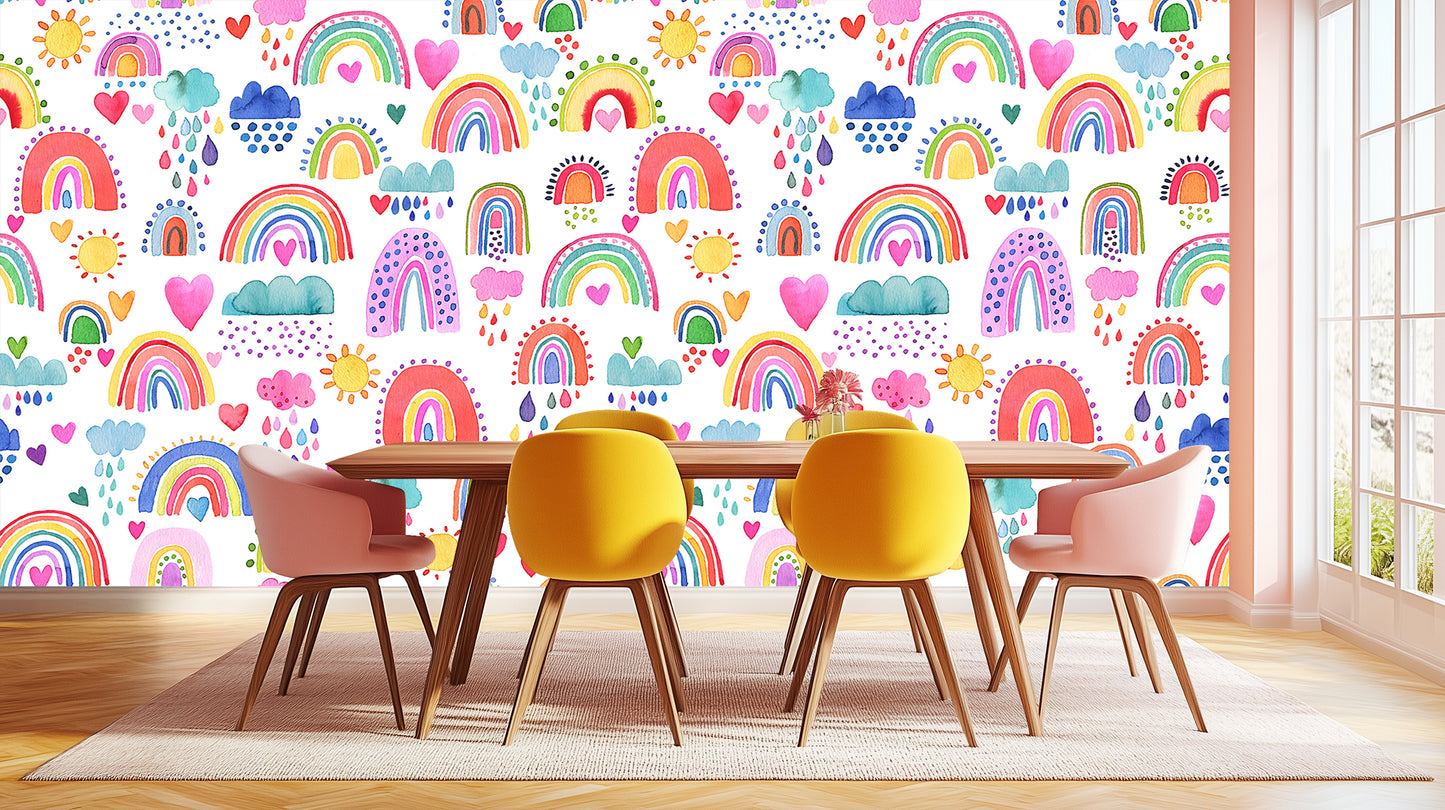 Whimsical Rainbow Hearts wallpaper mural - XWALLX