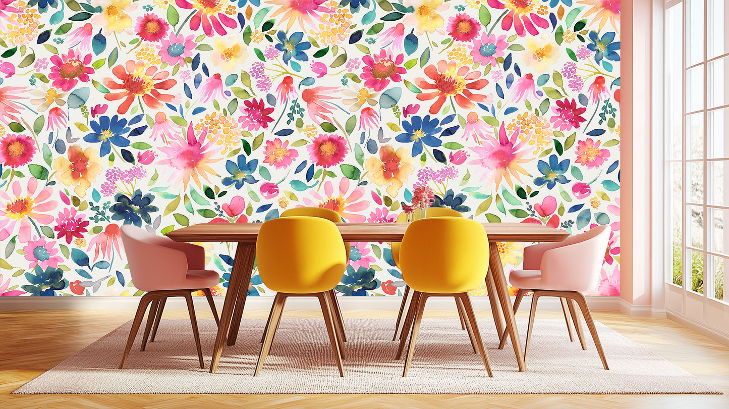 Vibrant Floral Watercolor wallpaper mural - XWALLX