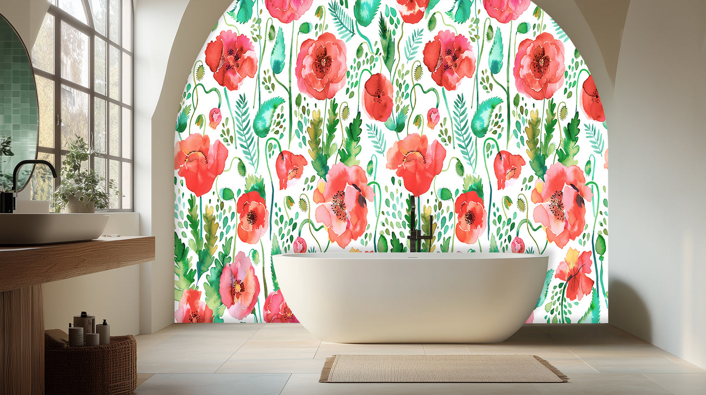 Joyful Poppies Watercolor wall mural - XWALLX
