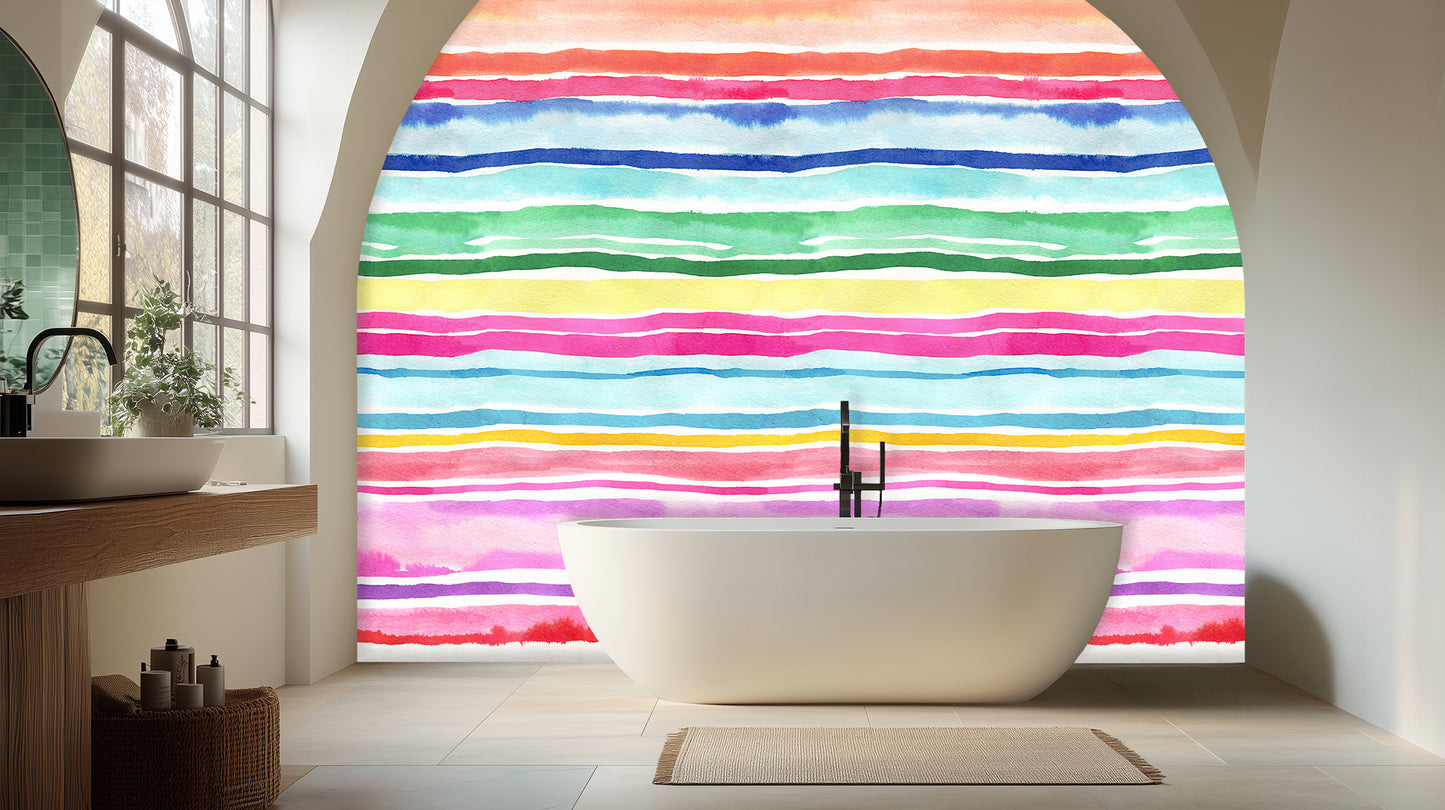 Vibrant Watercolor Stripe wall mural - XWALLX