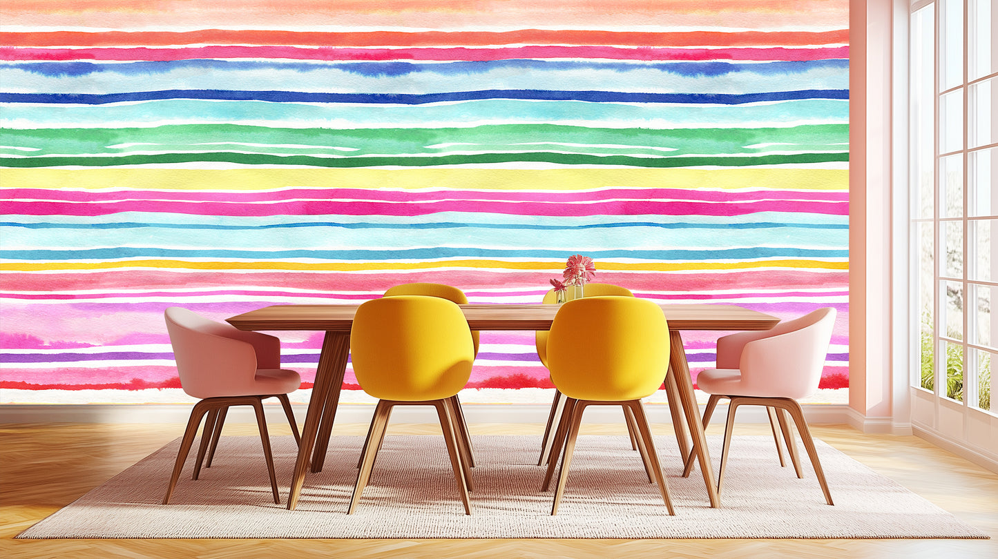 Vibrant Watercolor Stripe wallpaper mural - XWALLX