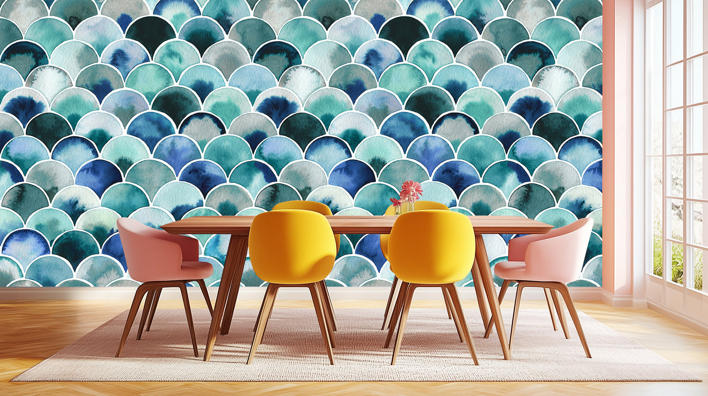 Aqua Wave Scallop wallpaper mural - XWALLX