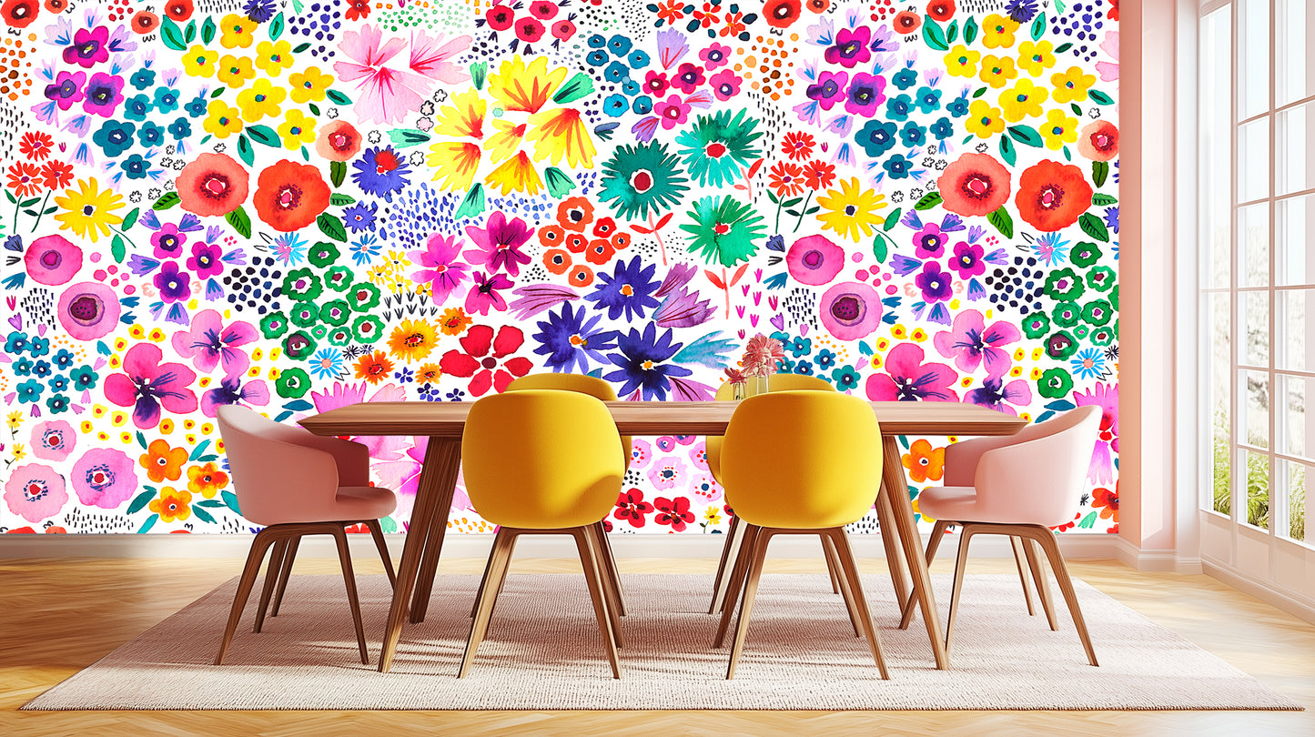 Vibrant Floral Explosion wall mural Mural wallpaper mural - XWALLX