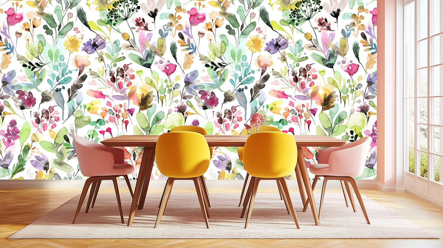 Vibrant Floral Watercolor wallpaper mural - XWALLX
