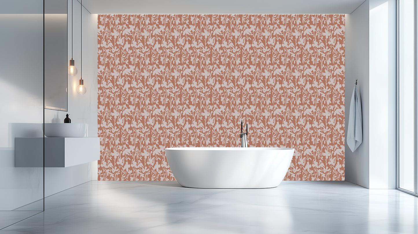 Terracotta Bloom Silhouette wallpaper mural - XWALLX