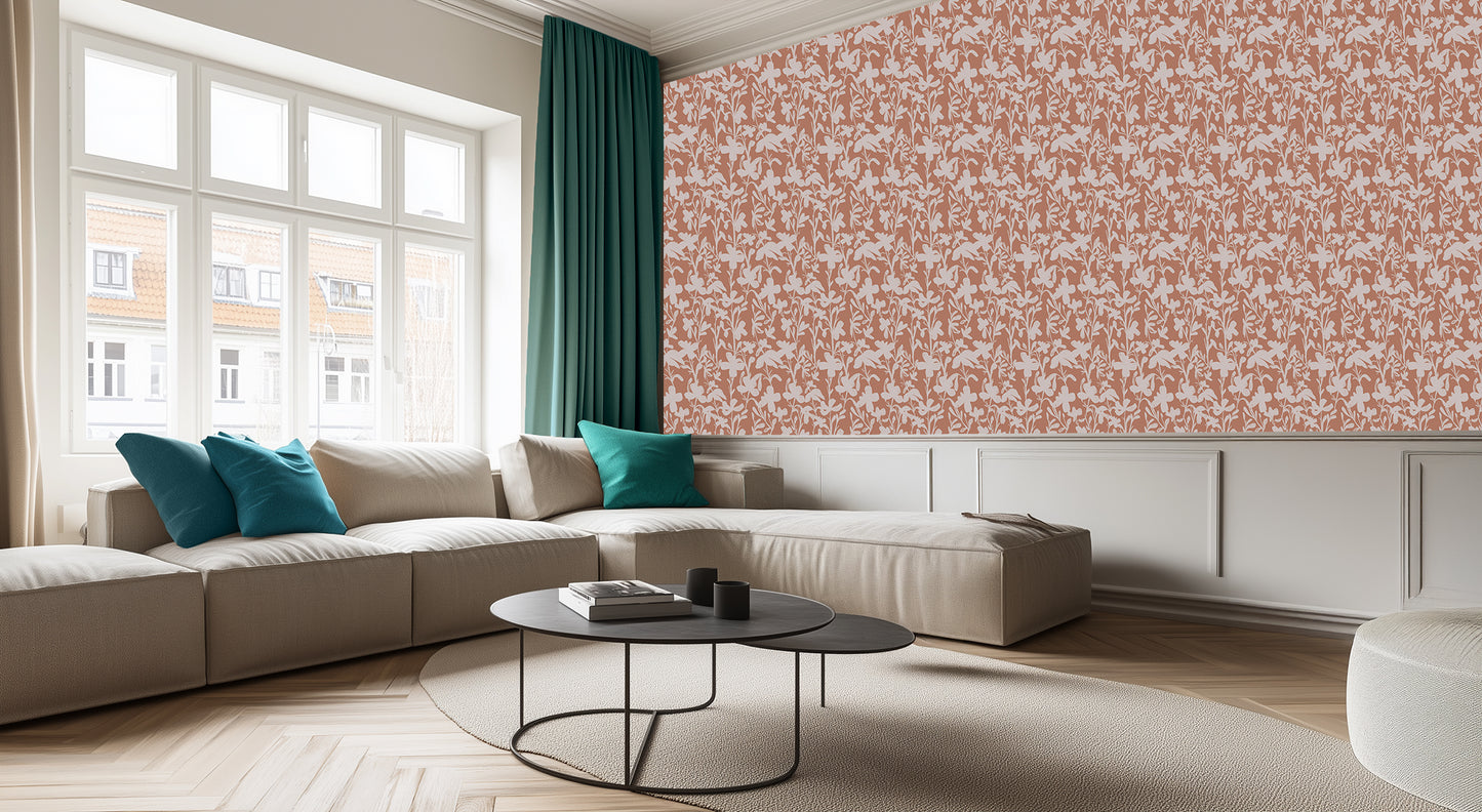 Terracotta Bloom Silhouette wallcovering - XWALLX