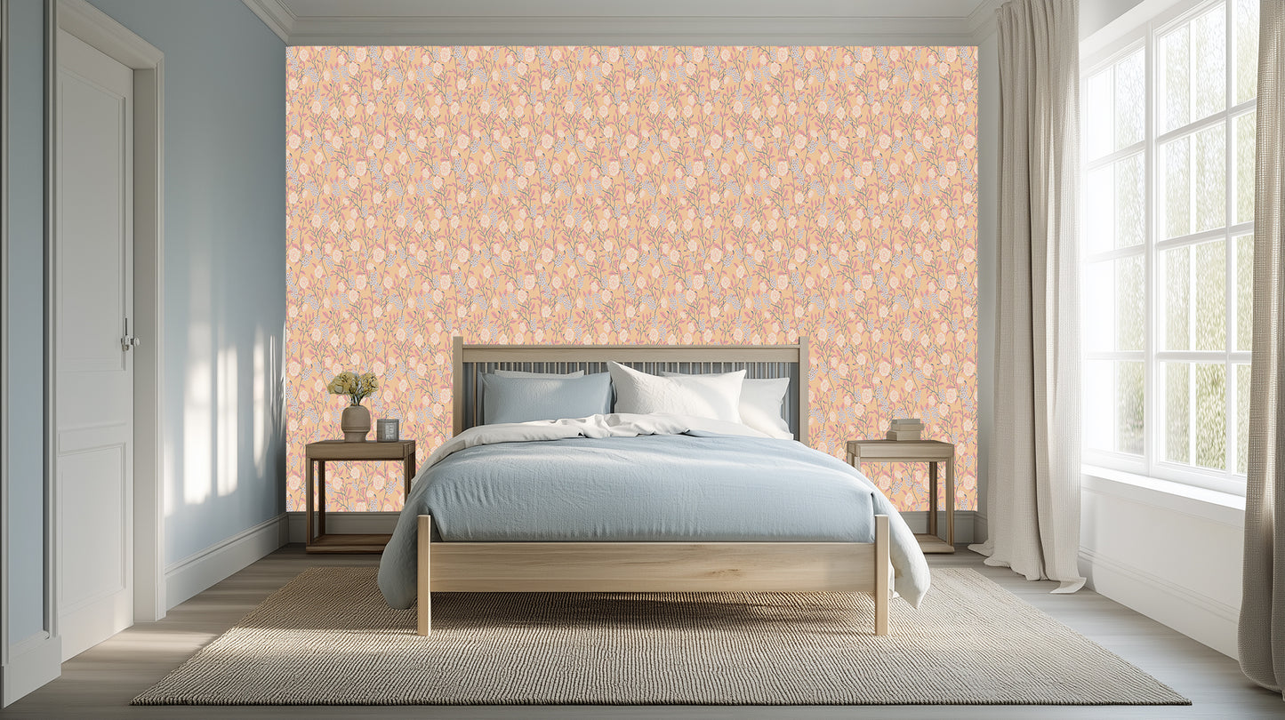 Blush Rose & Berry Vine wallpaper mural - XWALLX