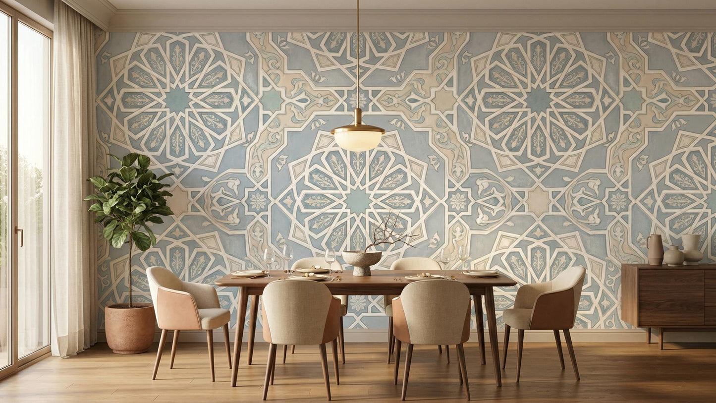 Traditional Blue wallpaper for Dining Room