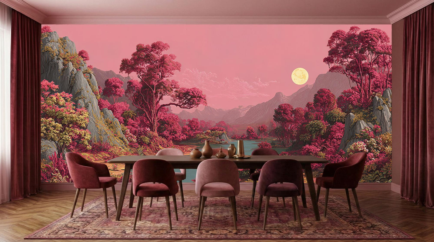 Contemporary Pink wallpaper for Dining Room