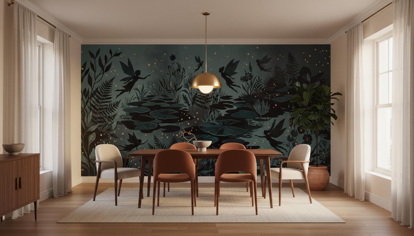 Contemporary Teal wallpaper for Dining Room