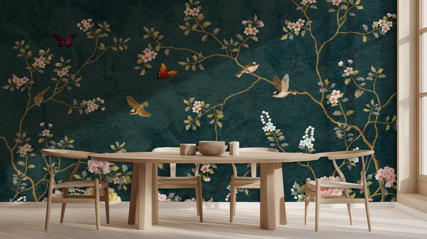 Contemporary Teal wallpaper for Dining Room