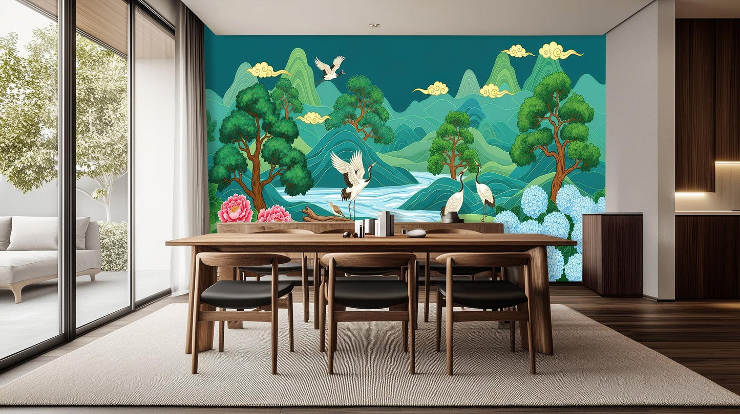 Contemporary Teal wallpaper for Dining Room
