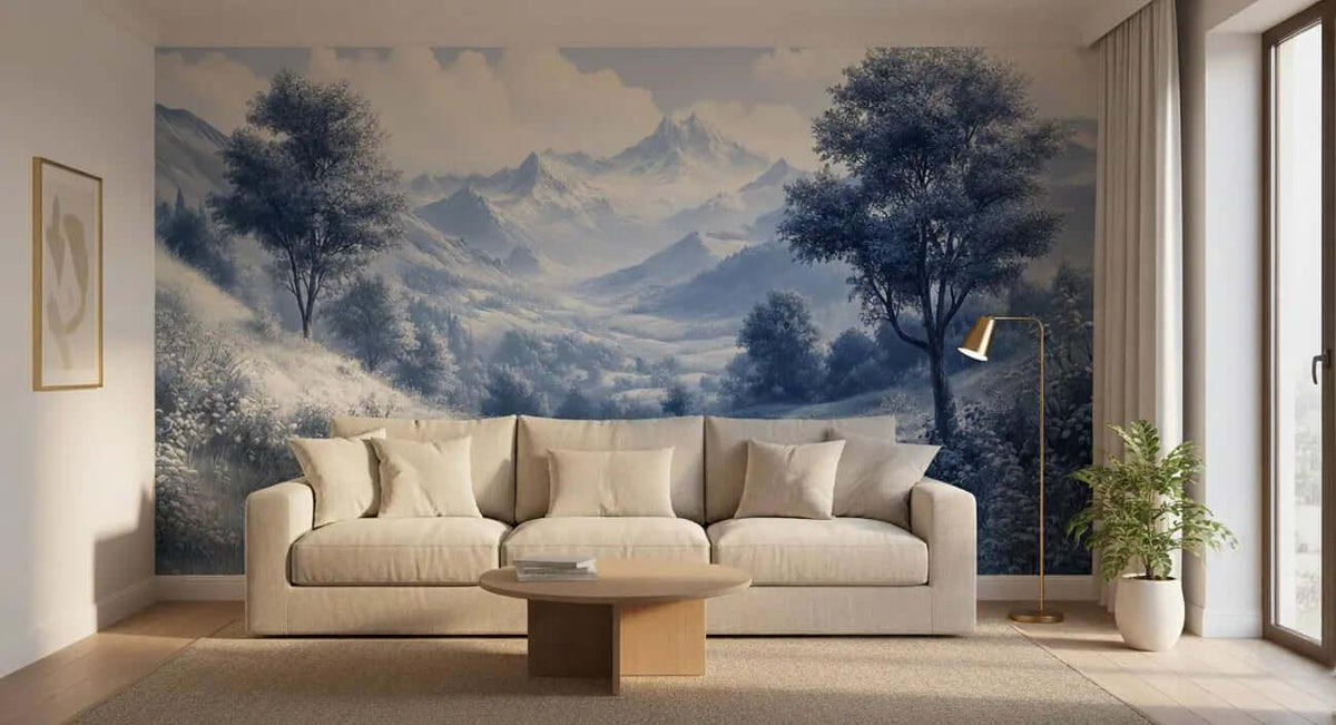 Blue Living Room Wallpaper Mural
