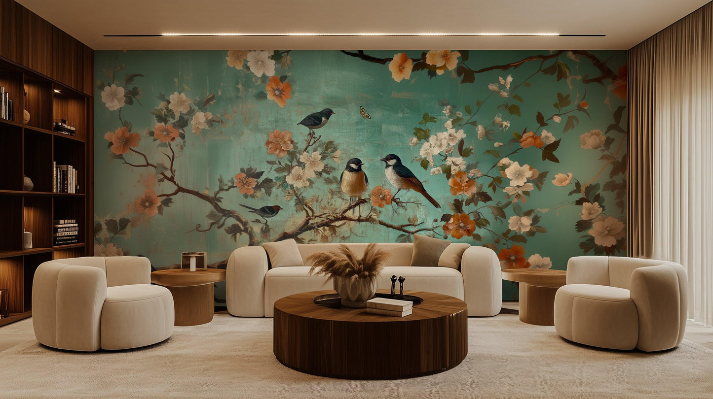 Bird and Floral wall mural - XWALLX