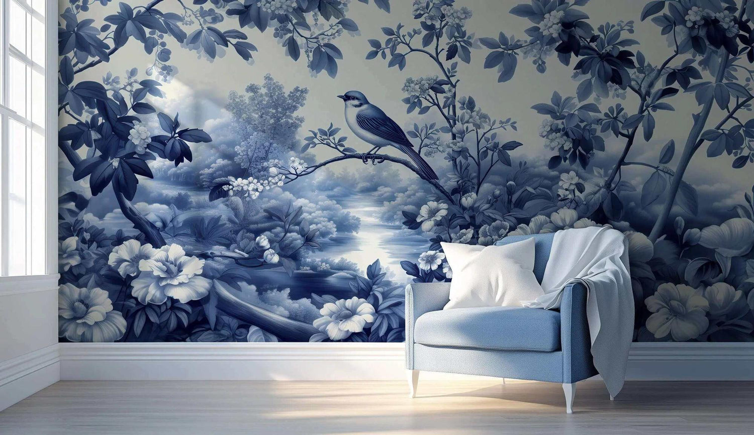 Mavi Floral duvar kağıdı - XWALLX
