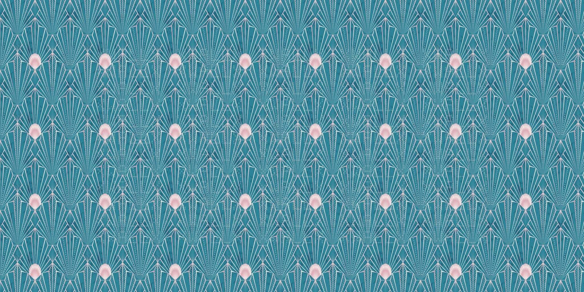 Art Deco Fan Teal Wallpaper Mural