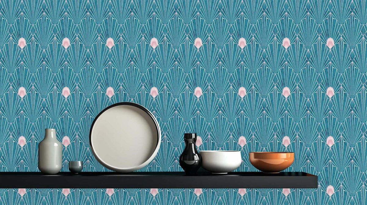 Art Deco Fan Teal wallpaper mural - XWALLX