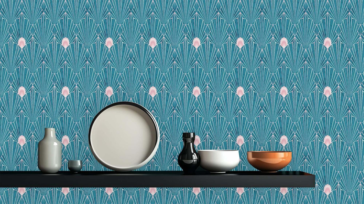 Art Deco Fan Teal wallpaper mural - XWALLX