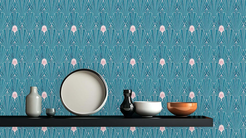 Art Deco Fan Teal wallpaper mural - XWALLX