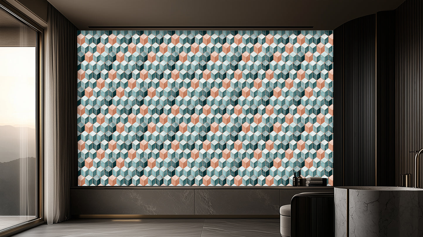 Isometric Cubes Geometric wall mural - XWALLX