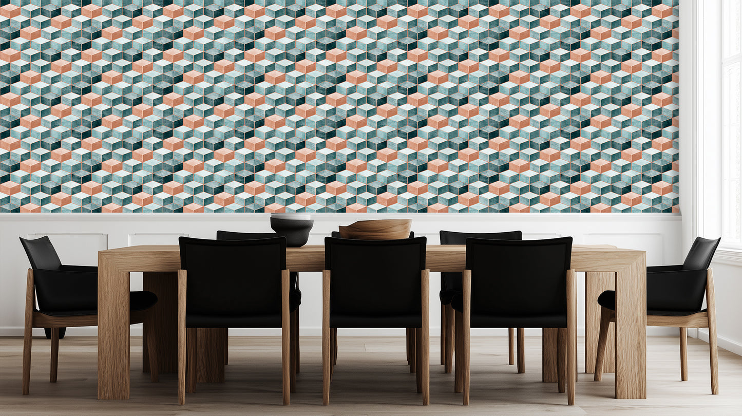 Isometric Cubes Geometric wallpaper mural - XWALLX