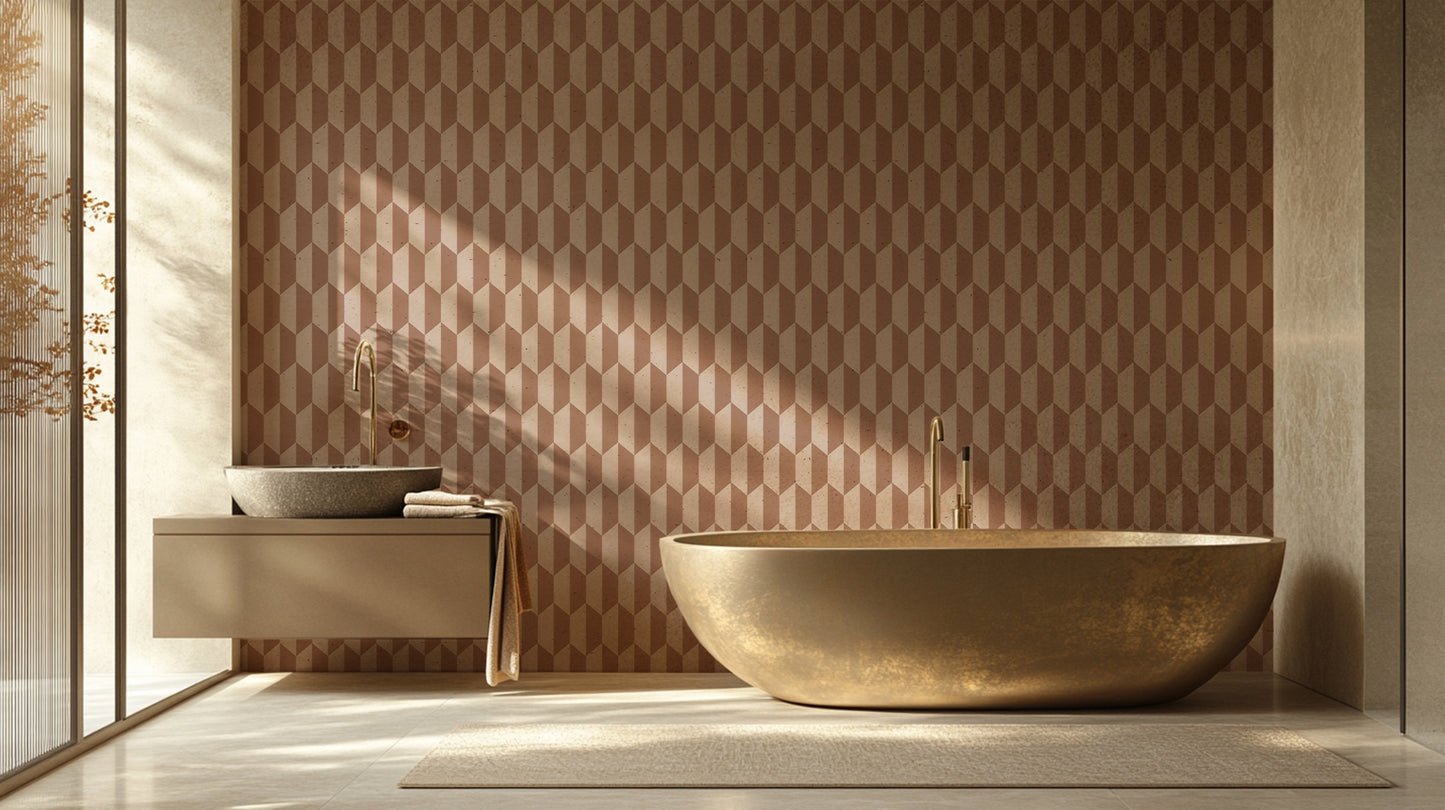 Terracotta Geometric Depth wall mural - XWALLX