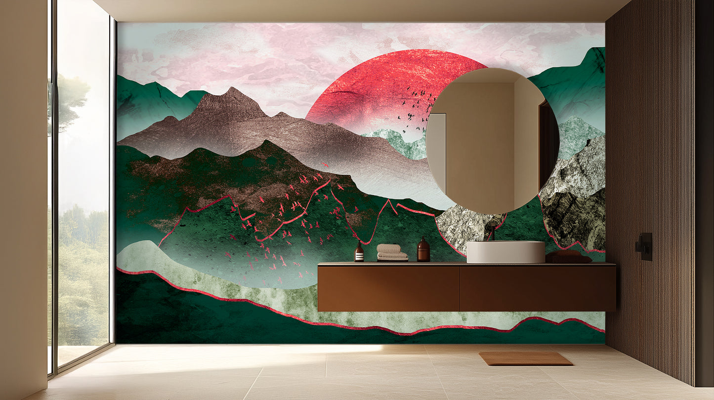 Crimson Horizon Peaks wall mural - XWALLX