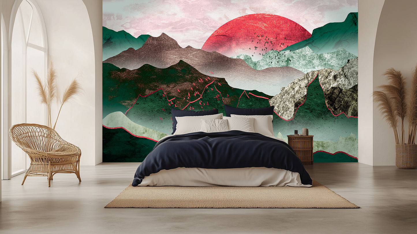 Crimson Horizon Peaks wallpaper mural - XWALLX