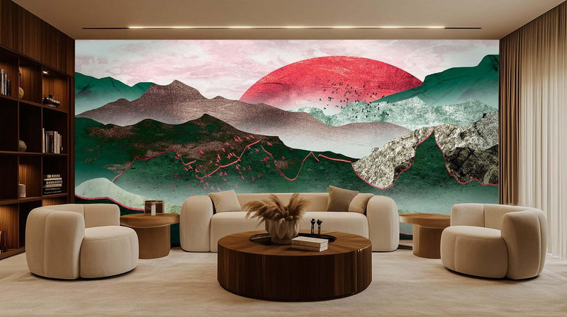 Crimson Horizon Peaks duvar dekoru - XWALLX