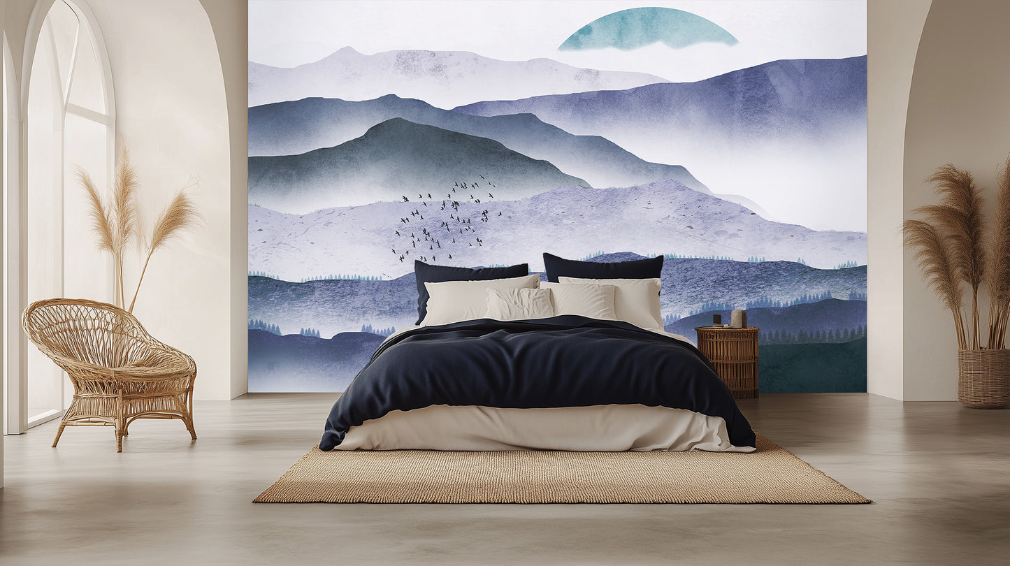 Ascending Birds Mountain Serenity wallpaper mural - XWALLX