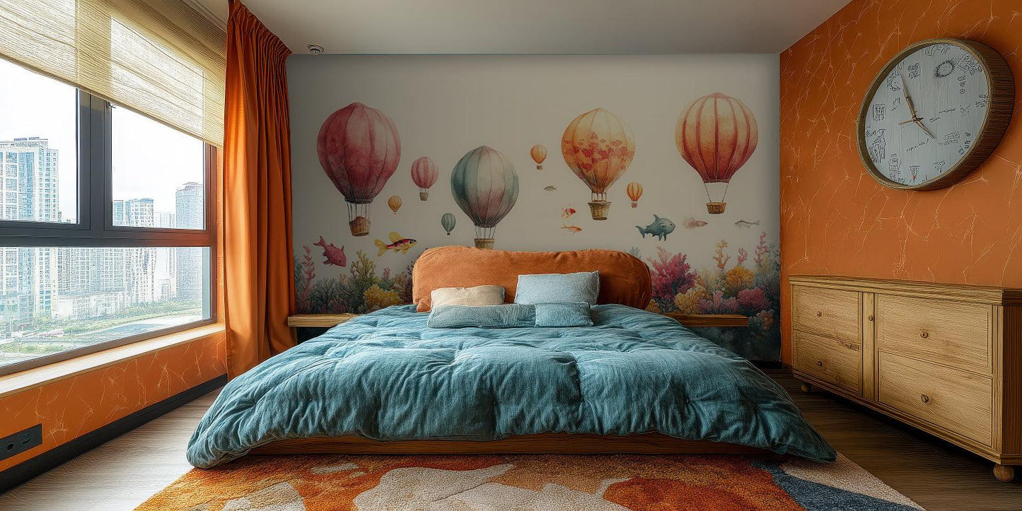 Magical Coral Balloon Voyage wallpaper mural - XWALLX