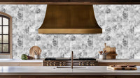 Elegant silver gray Marble Arch monochrome Design pearl wallpaper mural for a luxury bathroom wall