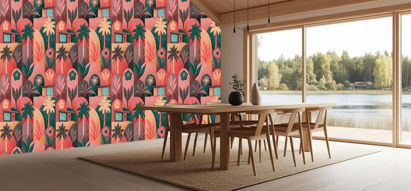 Tropikal Flora Geometrik poster duvar kağıdı - XWALLX