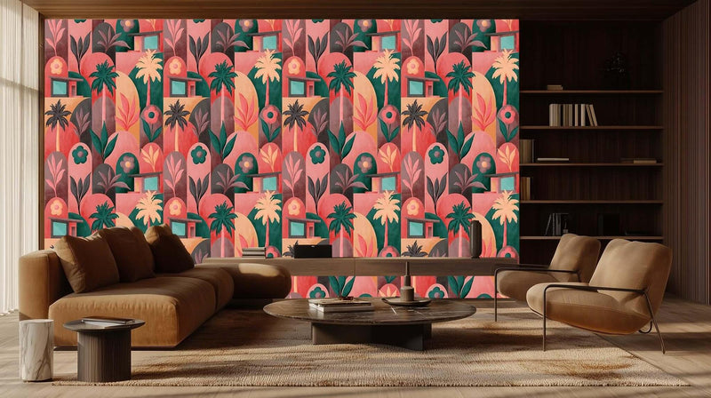 Tropikal Flora Geometrik duvar sanatı - XWALLX