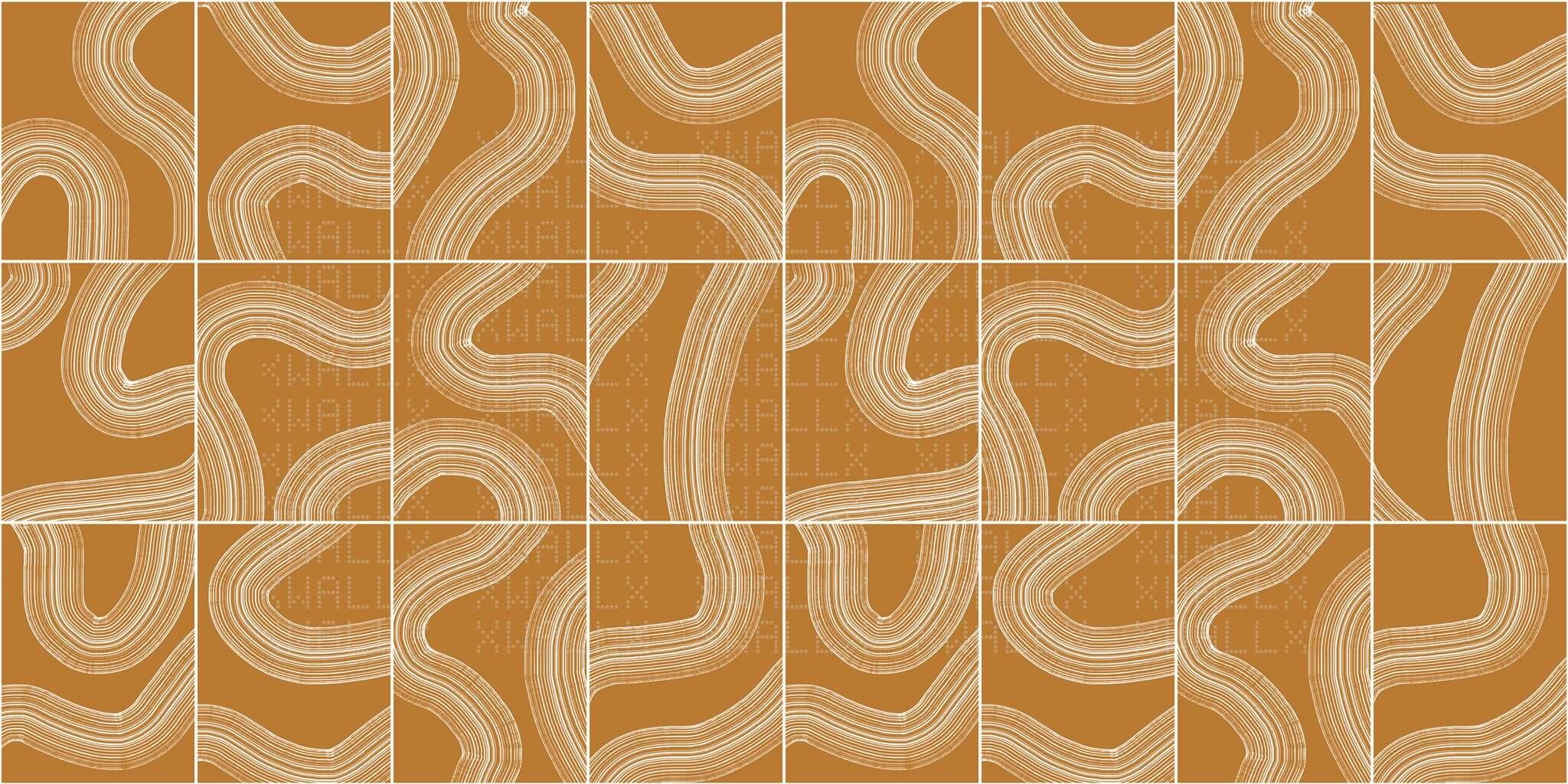 Wavy Terracotta Line Art Wallpaper Mural