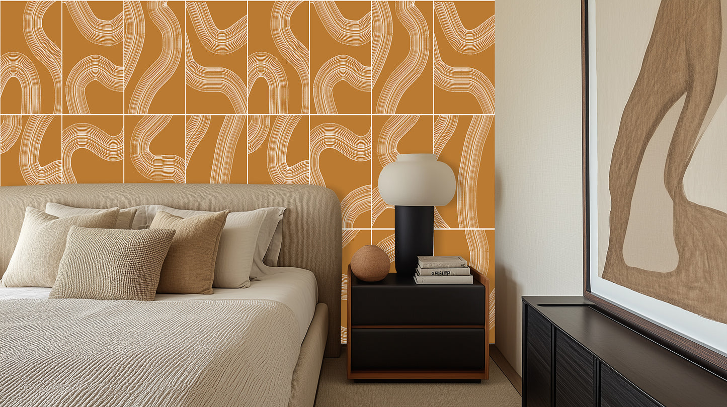 Wavy Terracotta Line Art wall mural - XWALLX
