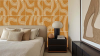 warm beige line art abstract orange wallpaper mural with copper neutral movement tan earth tones