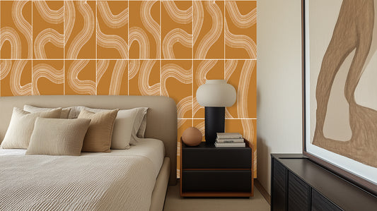 Wavy Terracotta Line Art wall mural - XWALLX